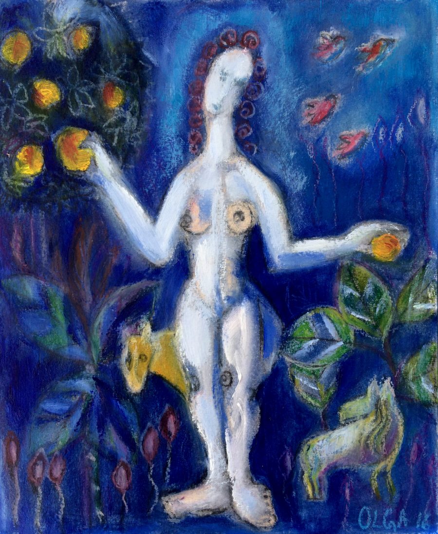 Eve picking apples painting | by Olga Bakhtina