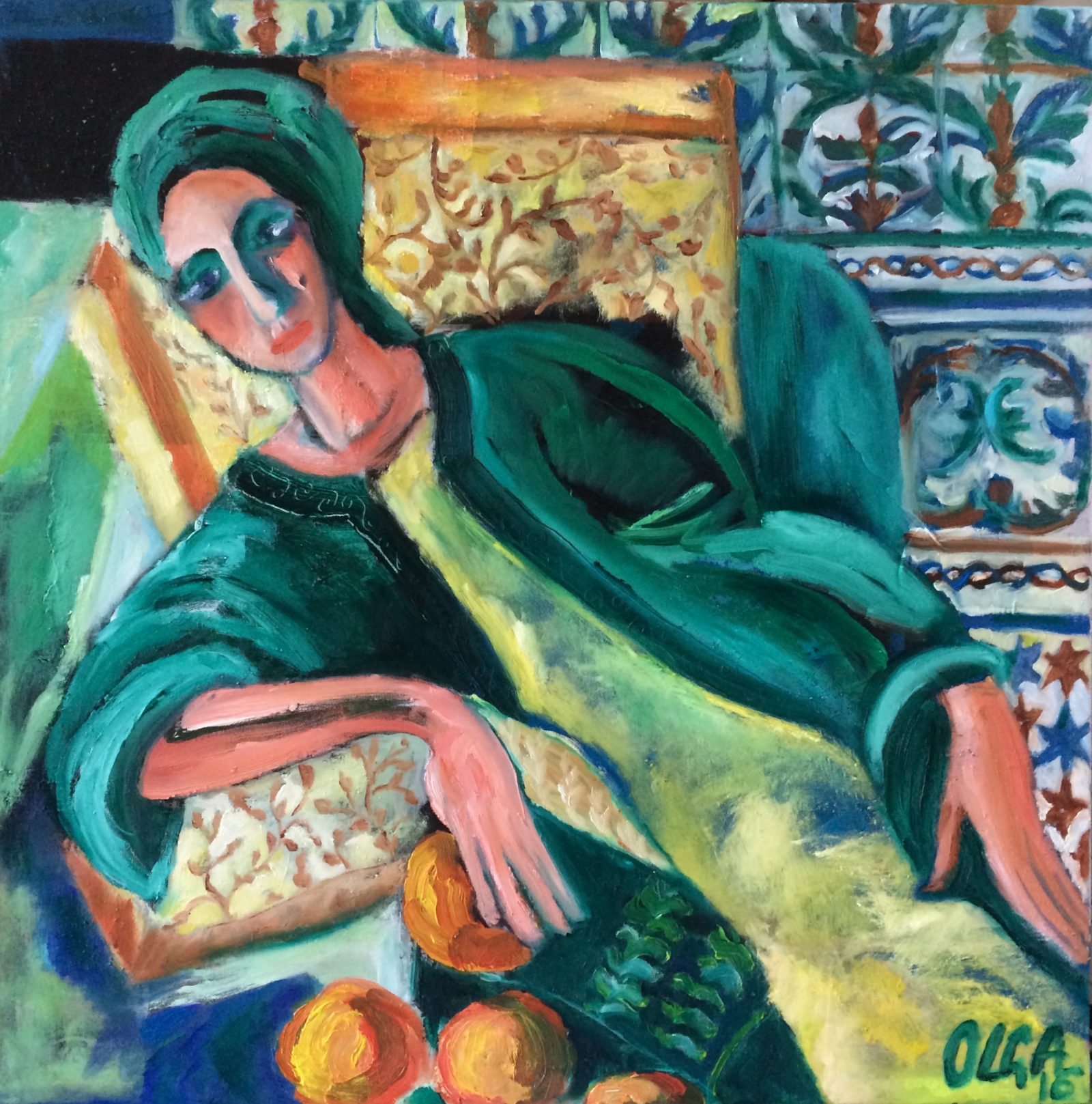 Green Siesta painting | Olga Bakhtina