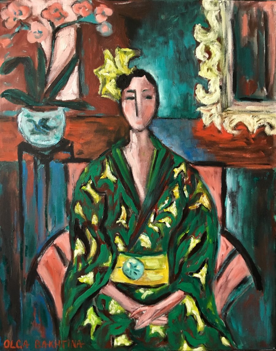 Green kimono and an orchid painting | by Olga Bakhtina