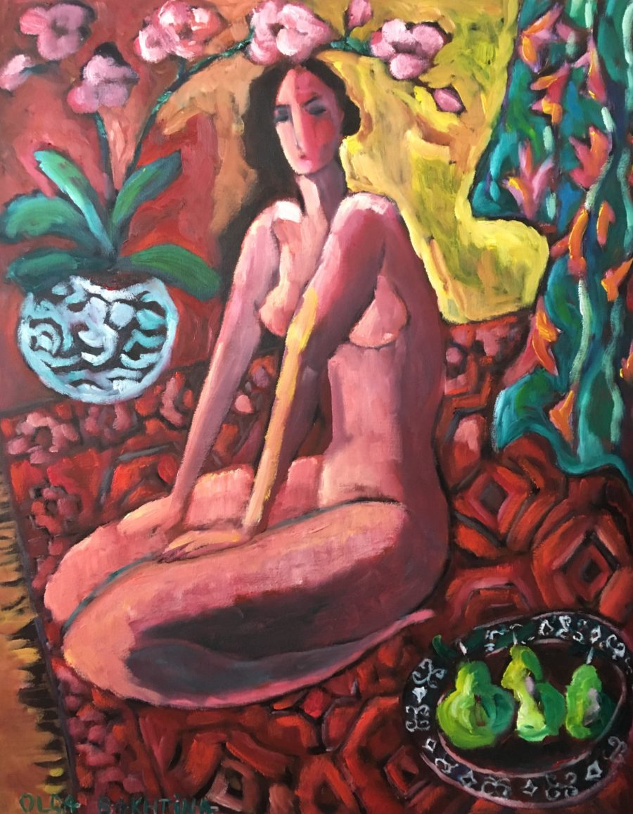 Green kimono, nude and pears painting | by Olga Bakhtina